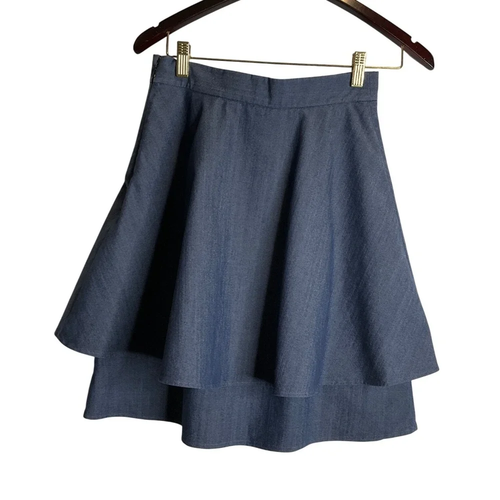 COS Blue Chambray Denim Layered Mini Skirt Stretch Western Coquette Summer 4